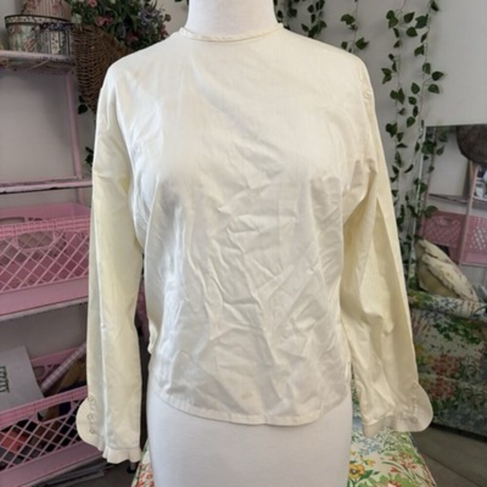 Vintage Carol Brent Cream Blouse | Long Sleeve Zip Back | 60s–70s Classic Top